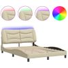 Vidaxl Estructura De Cama Con Luces Led Tela Crema 140x190 Cm