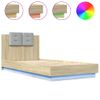 Vidaxl Estructura De Cama Cabecero Luces Led Roble Sonoma 90x200 Cm Marrón