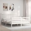 Vidaxl Estructura De Cama Matrimonio Con Cabecero Madera Maciza Blanco