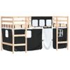 Vidaxl Cama Alta Niños Con Cortinas Madera Pino Blanco Negro 90x190 Cm