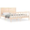 Vidaxl Estructura De Cama De Matrimonio Con Cabecero Madera Maciza Marrón