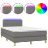 Vidaxl Cama Box Spring Con Colchón Y Led Tela Marrón Oscuro 120x190 Cm Gris