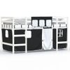 Vidaxl Cama Alta Niños Con Cortinas Madera Pino Blanco Negro 90x190 Cm