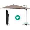 Parasol Lateral De Jardín Alu "sun 3" – Cuadrado – 3 X 3 M – Topo+ Funda Protectora