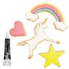 4 Cortadores De Galletas Unicornio + Tubo De Glaseado Negro