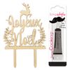 Pastel Topper De Madera Joyeux Noël + Tubo De Glaseado Negro