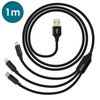 Cable Multipuerto Negro De Moxie 3 En 1: Lightning, Usb Tipo C Y Micro Usb 3 A