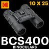 Kodak Binocular Bcs400 - Binocular Compacto, Aumento 10x, Objetivo De 25mm De Diámetro, Armadura De Goma - Negro