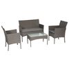 Tulum - Conjunto Muebles De Jardin De Resina Trenzada Gris - 4 Asientos: 1 Sofá, 2 Sillones, 1 Mesa De Centro - Cojines Gris Con Cremallera