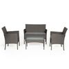 Tulum - Conjunto Muebles De Jardin De Resina Trenzada Gris - 4 Asientos: 1 Sofá, 2 Sillones, 1 Mesa De Centro - Cojines Gris Con Cremallera