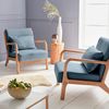 Sillón De Diseño Azul De Madera Y Tela Con Patas De Compás