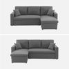 Sofá Cama Chaise Longue 3 Plazas Intercambiable, Gris