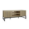 Mueble Tv 2 Puertas De Madera Ranurada Y Metal Negro L 120, Natural