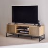 Mueble Tv Con Decoración Madera Estriada Y Metal Negro 2 Puertas L