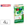 Rotulador Edding 28 Para Pizarra Blanca Ecoline 90% Reciclado Bolsa 4 Colores Surtidos Punta Redonda 1,5-3