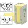 Bloc De Notas Adhesivas Quita Y Pon Recicladas En Torre Post-it 76 X 76 Mm 16 Blocs 654 Reciclado