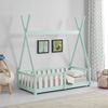 [en.casa]® Cama Para Niños Pequeños - Cama Infantil - 140x70cm - Estructura Tipi De Madera Pino - Con Reja De Seguridad - Color Verde Menta