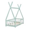 [en.casa]® Cama Para Niños Pequeños - Cama Infantil - 140x70cm - Estructura Tipi De Madera Pino - Con Reja De Seguridad - Color Verde Menta