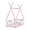 [en.casa]® Cama Para Niños Pequeños - Cama Infantil - 140x70cm - Estructura Tipi De Madera Pino - Con Reja De Seguridad - Color Rosa