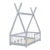 [en.casa]® Cama Para Niños Pequeños - Cama Infantil - 140x70cm - Estructura Tipi De Madera Pino - Con Reja De Seguridad - Gris Claro