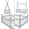 [en.casa]® Cama Para Niños Pequeños - Cama Infantil - 140x70cm - Estructura Tipi De Madera Pino - Con Reja De Seguridad - Gris Claro