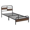 Cama Simple De Metal Aarau Con Somier 90 X 200 Cm Negro Mate Y Efecto Nogal [en.casa]