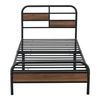 Cama Simple De Metal Aarau Con Somier 90 X 200 Cm Negro Mate Y Efecto Nogal [en.casa]