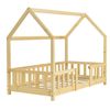 Cama Para Niños De Madera Pino - 70 X 140 Cm - Cama Infantil Con Reja Protectora - Forma De Casa - Casita - Pino Natural [en.casa]®