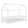 Cama Para Niños De Madera Pino - 80 X 160 Cm - Cama Infantil Con Reja Protectora - Forma De Casa - Casita - Blanco Mate Lacado [en.casa]®