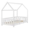 Cama Para Niños De Madera Pino - 80 X 160 Cm - Cama Infantil Con Reja Protectora - Forma De Casa - Casita - Blanco Mate Lacado [en.casa]®