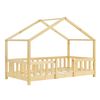 Cama Para Niños De Madera Pino - 70 X 140 Cm - Cama Infantil Con Reja Protectora - Casita - Forma De Casa - Pino Natural [en.casa]®