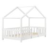 Cama Para Niños De Madera Pino - 70 X 140 Cm - Cama Infantil Con Reja Protectora - Casita - Forma De Casa - Blanco Mate Lacado [en.casa]®