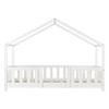 Cama Para Niños De Madera Pino - 70 X 140 Cm - Cama Infantil Con Reja Protectora - Casita - Forma De Casa - Blanco Mate Lacado [en.casa]®