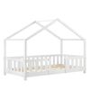 Cama Para Niños De Madera Pino - 80 X 160 Cm - Cama Infantil Con Reja Protectora - Casita - Forma De Casa - Blanco Mate Lacado [en.casa]®