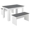 Conjunto De Mesa De Comedor De Diseño - Mesa De Cocina - 120 X 70 Cm X 73 Cm - Set De 2 Bancos - 86,5 X 33 X 43,5 Cm - Silla De Comedor - Silla De Cocina - Blanco Y Gris [en.casa]®