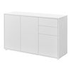 Cómoda - Armario - 74 X 117 X 36 Cm - Con 2 Cajones Y 3 Puertas - Organizador De Oficina - Sideboard - Cajonera Multiusos - Mueble Auxiliar - Sin Mango - Blanco Mate [en.casa]®