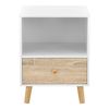 Mesa De Noche Con Cajón Y Con Compartimiento Sundsvall - 54 X 40 X 30 Cm - Mesita De Noche - Mesilla - Mesa De Café - Auxiliar - Armario Para Almacenar - Blanco Y Efecto Madera [en.casa]®