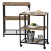 Carro De Servicio Freiburg - 76,5 X 60 X 40 Cm - Carro De Catering Para Cocina - Carretilla Para Servir - 3 Estantes - Almacenamiento Con Ruedas Desmontables - Negro Y Madera Oscura [en.casa]®