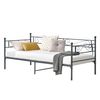 Cama Con Estructura De Metal - 90x200cm - Cama Simple - Cama Individual - Armazón De Diseño - Reposacabezas Y Reposapiés Decorativos - Sofá - Diván - Gris Oscuro [en.casa]®