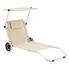 Tumbona Con 2 Ruedas Lazkano - 150 X 62 Cm - Silla De Playa Con Parasol - Respaldo Ajustable - Para Jardín Terraza Patio Piscina Playa - Hasta 110 Kg - Beige [en.casa]®