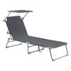 Tumbona Plegable Getaria - 189 X 57 X 28 Cm - Con Techo - Parasol - Toldo - Acero - Hasta 115 Kg - Hamaca De Playa - Asiento Para Jardín - Silla Reclinable - Gris Oscuro [en.casa]®