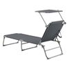 Tumbona Plegable Getaria - 189 X 57 X 28 Cm - Con Techo - Parasol - Toldo - Acero - Hasta 115 Kg - Hamaca De Playa - Asiento Para Jardín - Silla Reclinable - Gris Oscuro [en.casa]®