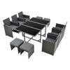 Set De Muebles De Jardín Laredo - 11-piezas - Conjunto De Muebles De Exterior Con Cojines - Terraza - Patio - Set De 6 Sillones - 4 Pufs - Mesa - Polyrattan - Gris Oscuro [en.casa]®