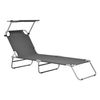 Tumbona Plegable Argozelo - 186 X 55 X 24 Cm - Con Techo - Parasol - Toldo - Acero - Hasta 110 Kg - Hamaca De Playa - Asiento Para Jardín - Silla Reclinable - Piscina - Gris Oscuro [casa.pro]®