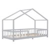 Cama Para Niños De Madera Pino 207 X 97 X 138 Cm Cama Infantil Con Reja Protectora Casita Forma De Casa Gris Oscuro Blanco Mate Lacado[en.casa]®