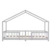 Cama Para Niños De Madera Pino 207 X 97 X 138 Cm Cama Infantil Con Reja Protectora Casita Forma De Casa Gris Oscuro Blanco Mate Lacado[en.casa]®