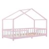 Cama Para Niños De Madera Pino 207 X 97 X 138 Cm Cama Infantil Con Reja Protectora Casita Forma De Casa Rosa Blanco Mate Lacado [en.casa]®