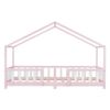 Cama Para Niños De Madera Pino 207 X 97 X 138 Cm Cama Infantil Con Reja Protectora Casita Forma De Casa Rosa Blanco Mate Lacado [en.casa]®