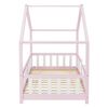 Cama Para Niños De Madera Pino 207 X 97 X 138 Cm Cama Infantil Con Reja Protectora Casita Forma De Casa Rosa Blanco Mate Lacado [en.casa]®