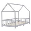 Cama Para Niños En Forma De Casa Con Reja Protectora Madera De Pino 207 X 96 X 140 Cm Chapa De Madera Gris Claro Blanco Mate Lacado [en.casa]